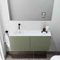zaro Polly toiletmeubel 100cm army met witte wastafel zonder kraangat links