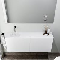 zaro Polly toiletmeubel 120cm mat wit met witte wastafel zonder kraangat links