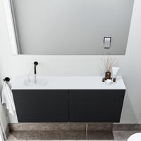 zaro Polly toiletmeubel 120cm mat zwart met witte wastafel zonder kraangat links
