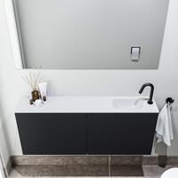 zaro Polly toiletmeubel 120cm mat zwart met witte wastafel met kraangat rechts
