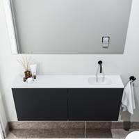 zaro Polly toiletmeubel 120cm mat zwart met witte wastafel zonder kraangat rechts