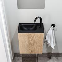zaro Polly toiletmeubel 40cm eiken met zwarte wastafel met kraangat links
