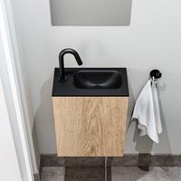zaro Polly toiletmeubel 40cm eiken met zwarte wastafel met kraangat rechts