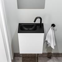 zaro Polly toiletmeubel 40cm mat wit met zwarte wastafel met kraangat links