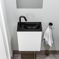 zaro Polly toiletmeubel 40cm mat wit met zwarte wastafel met kraangat rechts