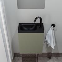 zaro Polly toiletmeubel 40cm army met zwarte wastafel met kraangat links