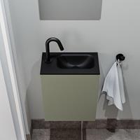 zaro Polly toiletmeubel 40cm army met zwarte wastafel met kraangat rechts