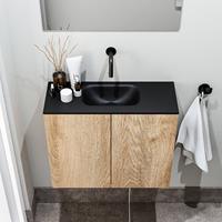 zaro Polly toiletmeubel 60cm eiken met zwarte wastafel zonder kraangat