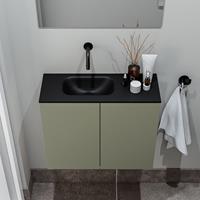 zaro Polly toiletmeubel 60cm army met zwarte wastafel zonder kraangat links