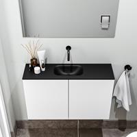 zaro Polly toiletmeubel 80cm mat wit met zwarte wastafel zonder kraangat