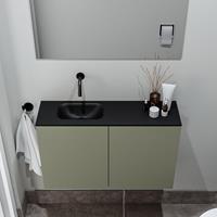 zaro Polly toiletmeubel 80cm army met zwarte wastafel zonder kraangat links