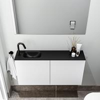 zaro Polly toiletmeubel 100cm mat wit met zwarte wastafel met kraangat links