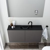 zaro Polly toiletmeubel 100cm donkergrijs met zwarte wastafel met kraangat