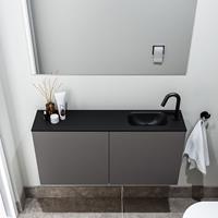 zaro Polly toiletmeubel 100cm donkergrijs met zwarte wastafel met kraangat rechts