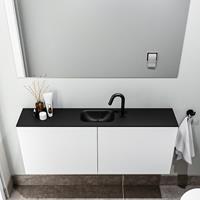 zaro Polly toiletmeubel 120cm mat wit met zwarte wastafel met kraangat