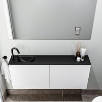 zaro Polly toiletmeubel 120cm mat wit met zwarte wastafel met kraangat links
