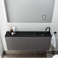 zaro Polly toiletmeubel 120cm donkergrijs met zwarte wastafel met kraangat rechts