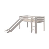 Flexa Classic Halbhohes Bett aus Holz (90x200cm) mit senkrechter Leiter und Rutsche in grau