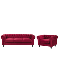 Beliani Bankenset fluweel donkerrood CHESTERFIELD