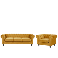 Beliani Bankenset fluweel mosterdgeel CHESTERFIELD