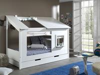 Vipack Housebed Huisbed Met Open Dak 90 x 200 cm + Venster, Gordijn En Bedlade