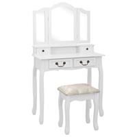 vidaXL Kaptafelset met kruk 80x69x141 cm paulowniahout wit