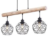 Globo Lighting Hanglamp houten balk 'Theodor' modern e27 fitting zwart 120cm