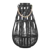 Beliani - Laterne Schwarz 34 x 56 cm Glas mit Holz Kerzenhalter Dekorativ Gebogene Form Modern - Schwarz