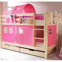 Kinderetagenbett mit rosa Vorhängen Kiefer Massivholz