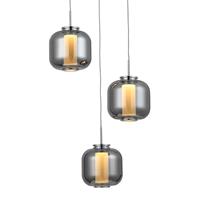 Brilliant Leuchten LED Pendelleuchte "Rafa", 3 flammig-flammig, 125 cm Höhe, Ø 22 cm, 1600 lm, warmweiß, Metall/Rauchglas/Acryl, chrom