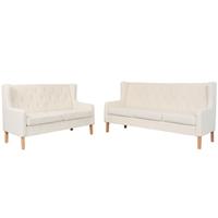 vidaXL Sofa 2-tlg. Sofa-Set Stoff Cremeweiß