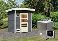 Karibu Saunahaus JORGEN 1,96 x 1,46 cm Terragrau  9.0 kW Ofen ext. Steuerung 17041