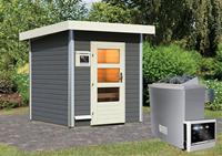 Karibu Saunahaus TORGE 1,96 x 1,96 cm terragrau  9.0 kW Ofen ext. Steuerung 86189