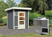 Karibu Saunahaus JORGEN 1,96 x 1,46 cm Terragrau  9.0 kW Bio-Kombiofen ext. Steuerung 17046