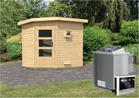 Saunahaus MIKKA 2,31 x 1,96 cm  9.0 kW Bio-Kombiofen ext. Steuerung ISO-Glas Klarglas 86234