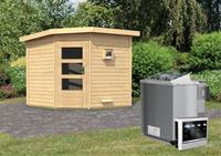 Karibu | Heikki Buitensauna | Melkglas Deur | Biokachel 9 kW Externe Bediening