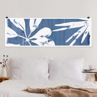 Panorama Poster Blumen Tropische Blätter Indigo I