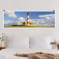 Panorama Poster Strand Leuchtturm in Schleswig-Holstein