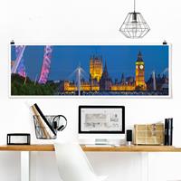 Klebefieber Panorama Poster Architektur & Skyline Big Ben und Westminster Palace in London bei Nacht