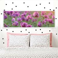 Klebefieber Panorama Poster Blumen Violette Schlafmohn Blumenwiese im Frühling