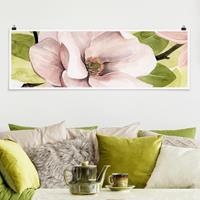 Klebefieber Panorama Poster Blumen Magnolie errötet I