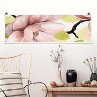 Klebefieber Panorama Poster Blumen Magnolie errötet II