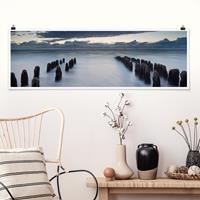 Klebefieber Panorama Poster Strand Holzbuhnen in der Nordsee auf Sylt