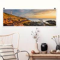 Panorama Poster Strand Tarbat Ness Leuchtturm und Sonnenuntergang am Meer