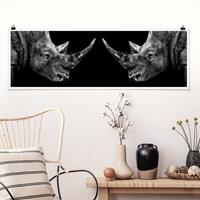 Panorama Poster Tiere Nashorn Duell