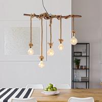 Naeve Leuchten Hanglamp Rope, 5-lamps, van hout en Jute