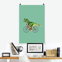 Klebefieber Poster Tiere Dinosaurier mit Fahrrad