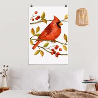 Klebefieber Poster Tiere Vögel und Beeren - Rotkardinal