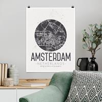 Klebefieber Poster Stadt-, Land- & Weltkarten Stadtplan Amsterdam - Retro