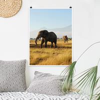 Klebefieber Poster Tiere Elefanten vor dem Kilimanjaro in Kenya